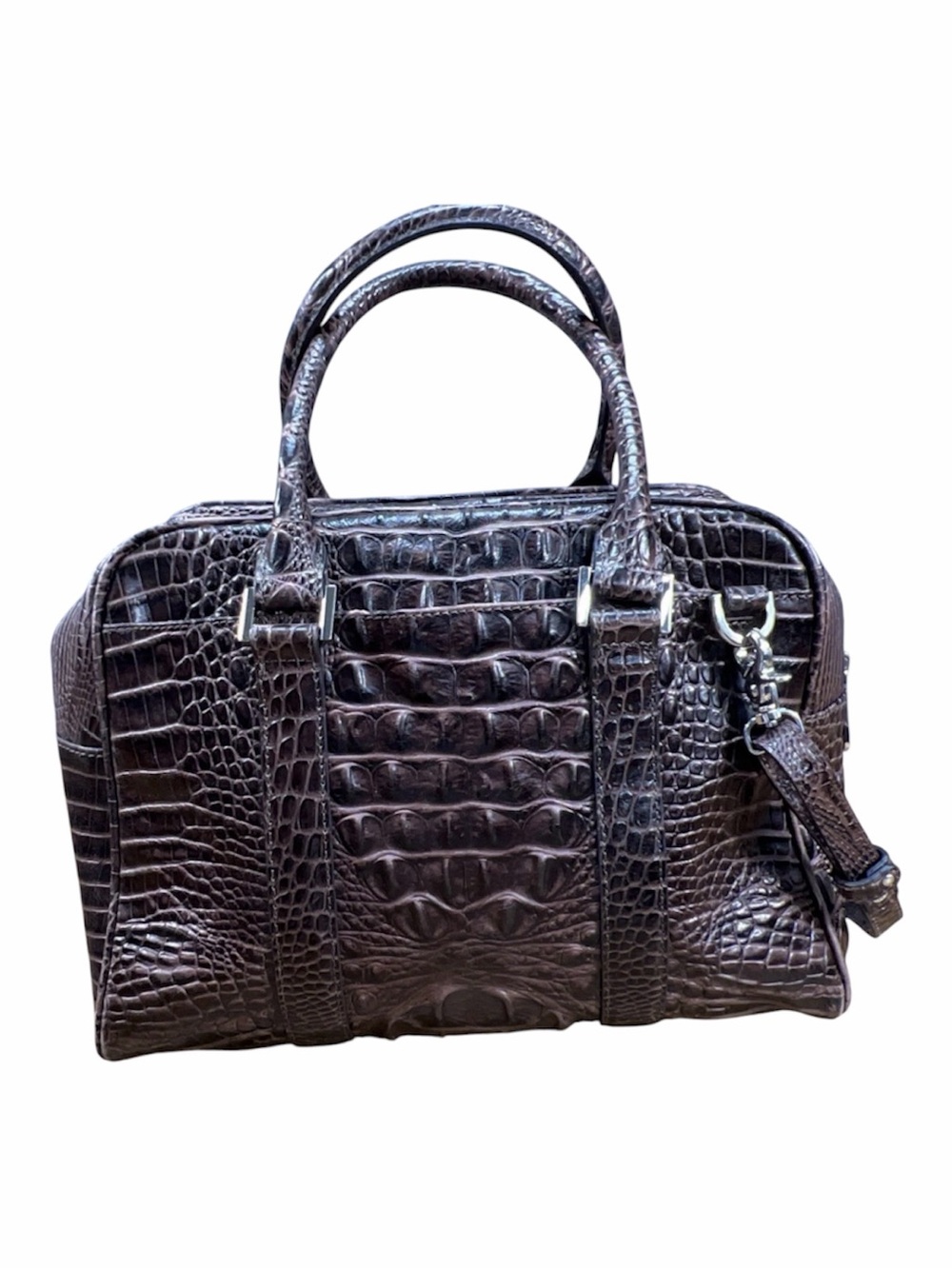 EUC Brahmin Croc-Embossed Satchel in Dark Brown